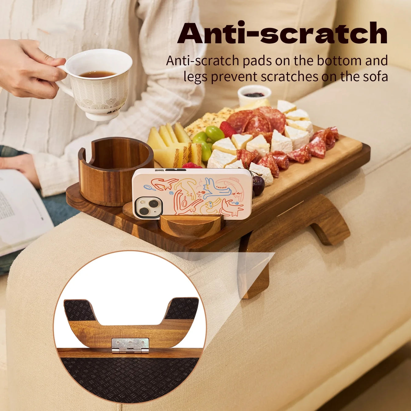 Sofa Cup Holder Tray with 360° Rotating Stand